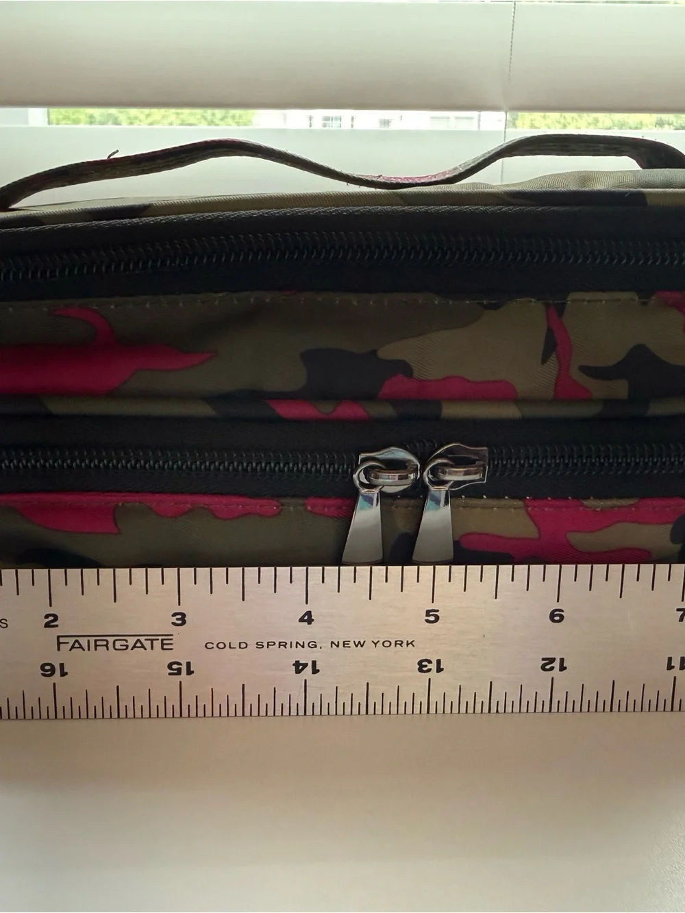 Lug brand olive/pink/black Camo Cosmetic Case with lots of storage sections